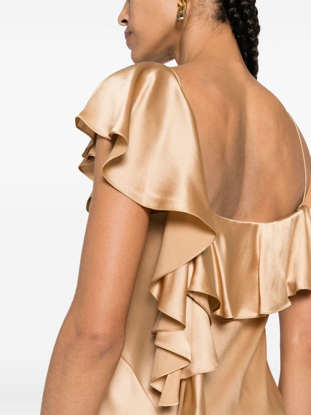 Celine Gold Satin Asymmetrical Ruffle Dress